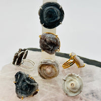 Silver Chalcedony Galaxy Druzy Crystal Ring