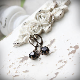 Black Cushion Cut Crystal Drop Earrings in Vintage Style