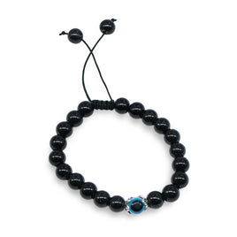 Black Agate & Evil Eye - Adjustable - 8mm