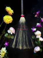 SALE Red/Black/Poppy -Crossroads, Big Boss Witch Sweeper Broom - Rune-Engraved Handle