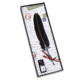 Black - Pewter Decorated Feather Nib Pen & Ink Set