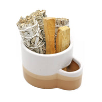 White & Brown Ceramic Burner w/ Match Slot