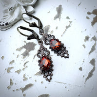 Petite Cognac Crystal Filigree Earrings in Vintage Style