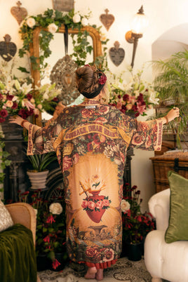 Sacred Heart Courage Dear Heart Opera Duster Kimono Robe w/