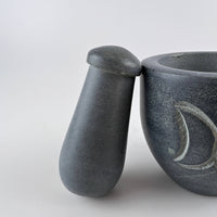 Triple Moon Pentagram Carved Soapstone Mortar & Pestle 2.75"