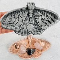 Silver/Black Moon Phase Crystal Moth Jewelry Tray