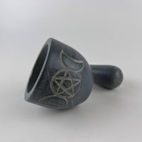 Triple Moon Pentagram Carved Soapstone Mortar & Pestle 2.75"