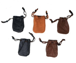 Brown Leather Drawstring Pouch (3x2")