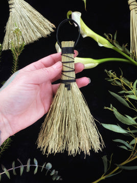 Natural with Black Cord - Hawk Tail, Natural Altar Broom 6-7"