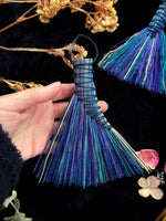 Hand-Dyed Altar Broom 5-6" - Hawk Tail, Blue with Black Cord