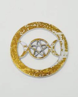 White / Gold Metal Triple Moon Pentagram Altar Tile (4")
