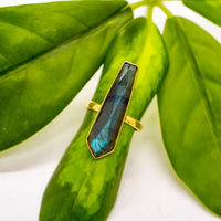 7 - Labradorite Bar Brass Ring