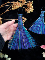 Malachite with Black Cord - Hawk Tail, Hand-Dyed Altar Broom 5-6"