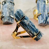 Blue Kyanite Rod Ring - Gold Band
