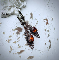 Petite Cognac Crystal Filigree Earrings in Vintage Style