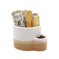 White & Brown Ceramic Burner w/ Match Slot