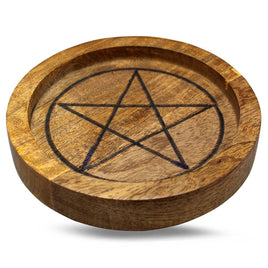 15cm - Mango Wood Pentagram Crystal Grid Tray