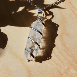 Silver Wrapped Clear Quartz Pendant