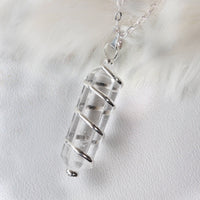 Silver Wrapped Clear Quartz Pendant