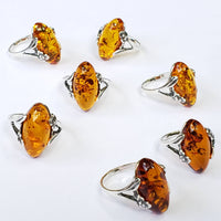 Cognac Amber Sterling Silver Flower Ring