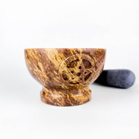 Soapstone Pentacle Carved Mortar & Pestle (4"D)