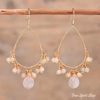 Rose Quartz Crystal Bead Drop Earrings