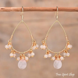 Rose Quartz Crystal Bead Hand-made Drop Earrings