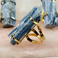 Blue Kyanite Rod Ring - Gold Band