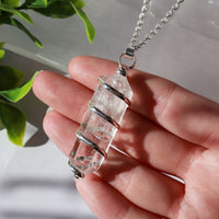 Silver Wrapped Clear Quartz Pendant