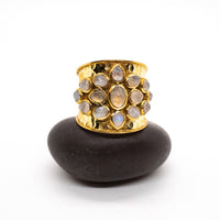 7 - Moonstone Cluster Brass Ring