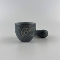 Triple Moon Pentagram Carved Soapstone Mortar & Pestle 2.75"