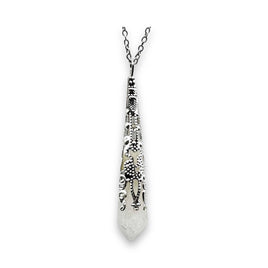 White Jade - Pointed - Stainless Steel Findings Necklace