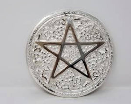 Silver-Plated Pentacle Altar Tile (6"D)