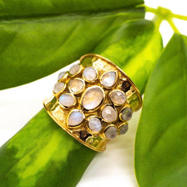 7 - Moonstone Cluster Brass Ring