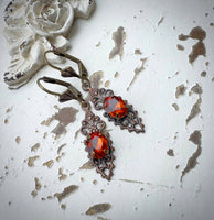 Petite Cognac Crystal Filigree Earrings in Vintage Style