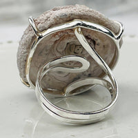 Silver Chalcedony Galaxy Druzy Crystal Ring