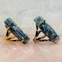 Blue Kyanite Rod Ring - Gold Band