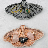 White/Copper Moon Phase Crystal Moth Jewelry Tray