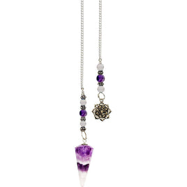 Chevron Amethyst+Lotus Pendulum