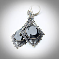 Large Filigree Faceted Black Onyx Drop Earrings