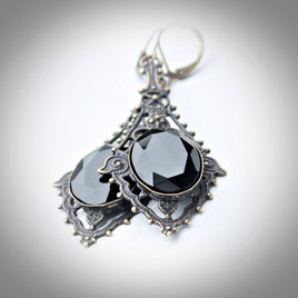 Large Filigree Faceted Black Onyx Drop Earrings