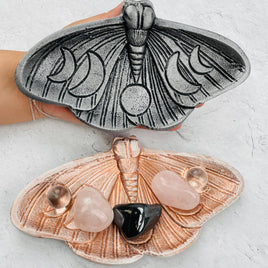 White/Copper Moon Phase Crystal Moth Jewelry Tray
