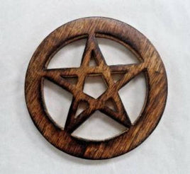 4" Wooden Carved Pentagram Altar Tile (4" Round)