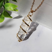 Gold Wrapped Clear Quartz Pendant - Clear Quartz Jewelry