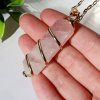 Gold Wrapped Rose Quartz Pendant - Rose Quartz Jewelry
