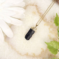 Black Tourmaline Pendant Gold Plated