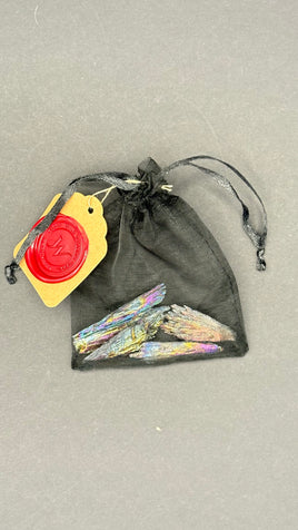 Organza Bag w/ 2 Obsidian & 1 Fluorite Tetrahedron Raw Stones
