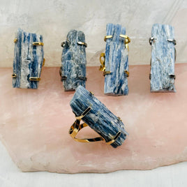 Blue Kyanite Rod Ring - Gold Band