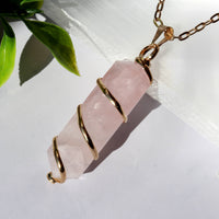 Gold Wrapped Rose Quartz Pendant - Rose Quartz Jewelry
