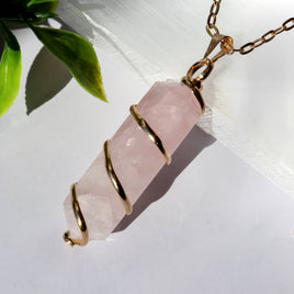 Gold Wrapped Rose Quartz Pendant - Rose Quartz Jewelry
